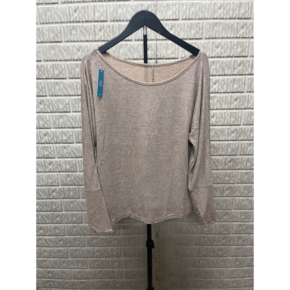 Cupshe Womens Marled Tan Scoop Neck Relaxed Knit Long Sleeve Top CAA04G2G002HH S